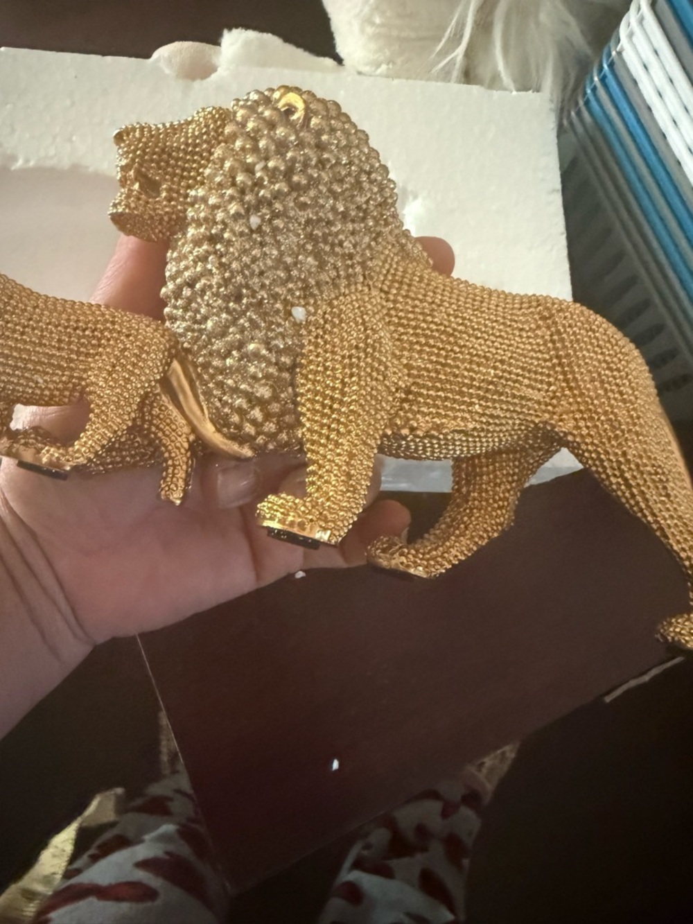 Gold Beaded Lion Figurine Accent